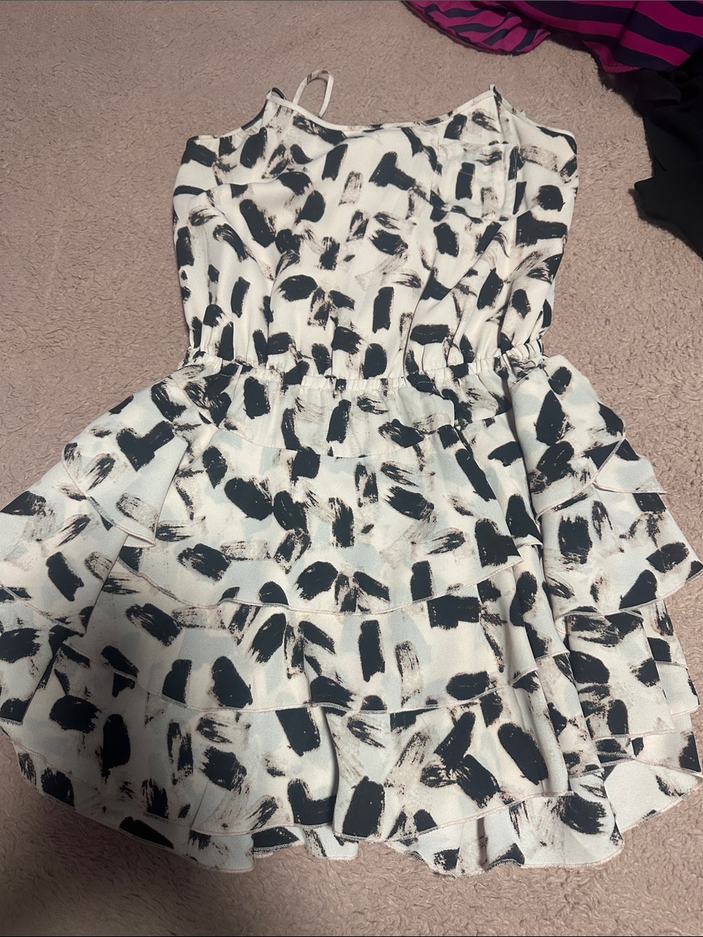 Pink & Black Brushstroke Ruffle Sundress